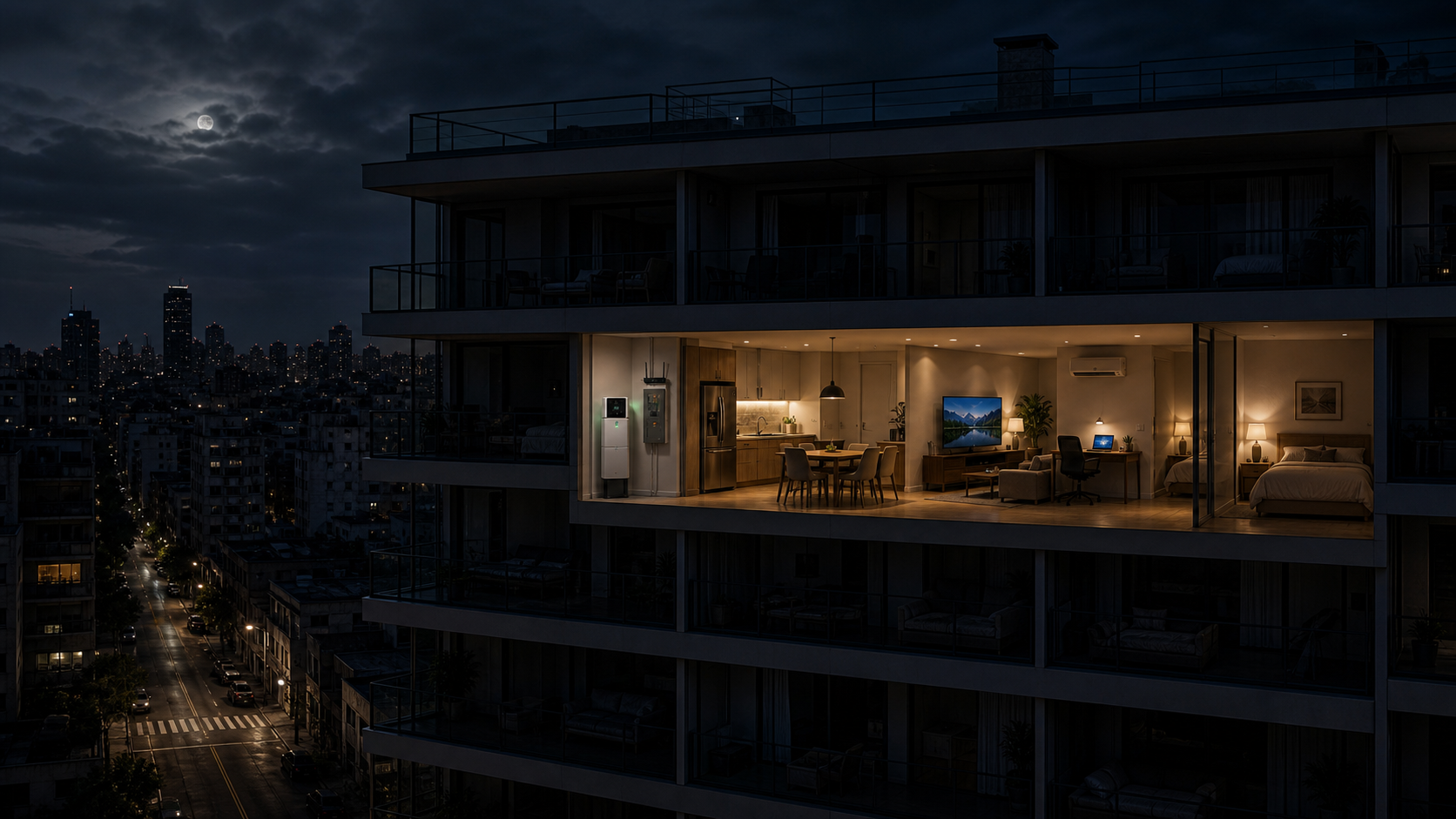 Departamento funcionando durante un corte de luz gracias a un sistema de respaldo eléctrico