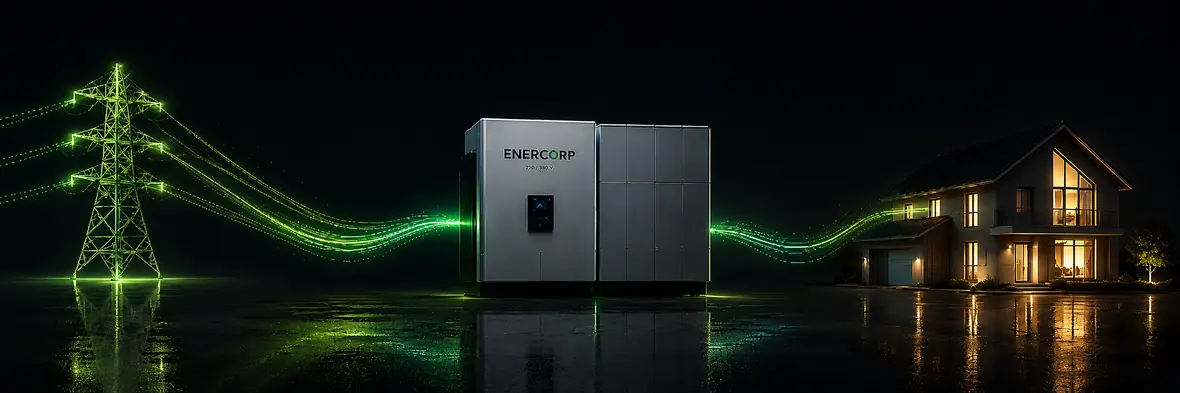 Sistema Enercorp de respaldo eléctrico con inversor híbrido, baterías de litio y vivienda energizada